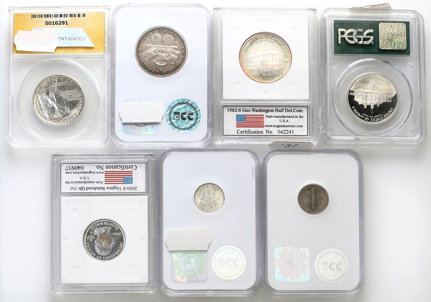 USA, 10 centów – 1/2 dolara 1893 – 2000, zestaw 7 sztuk